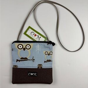 VM Owl Pattern Crossbody Bag - Light Blue and Dark Brown